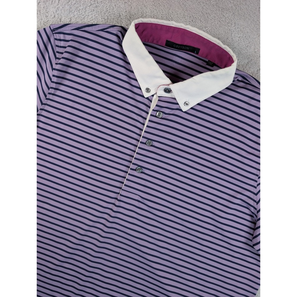 Greyson Mens Large Purple Striped Performance Golf Polo Shirt Stretch